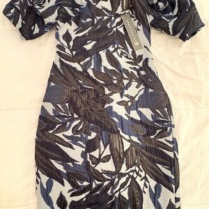 Alton Gray Elegant Black and Gray Leaf Jacquard Cocktail Dress - NWT